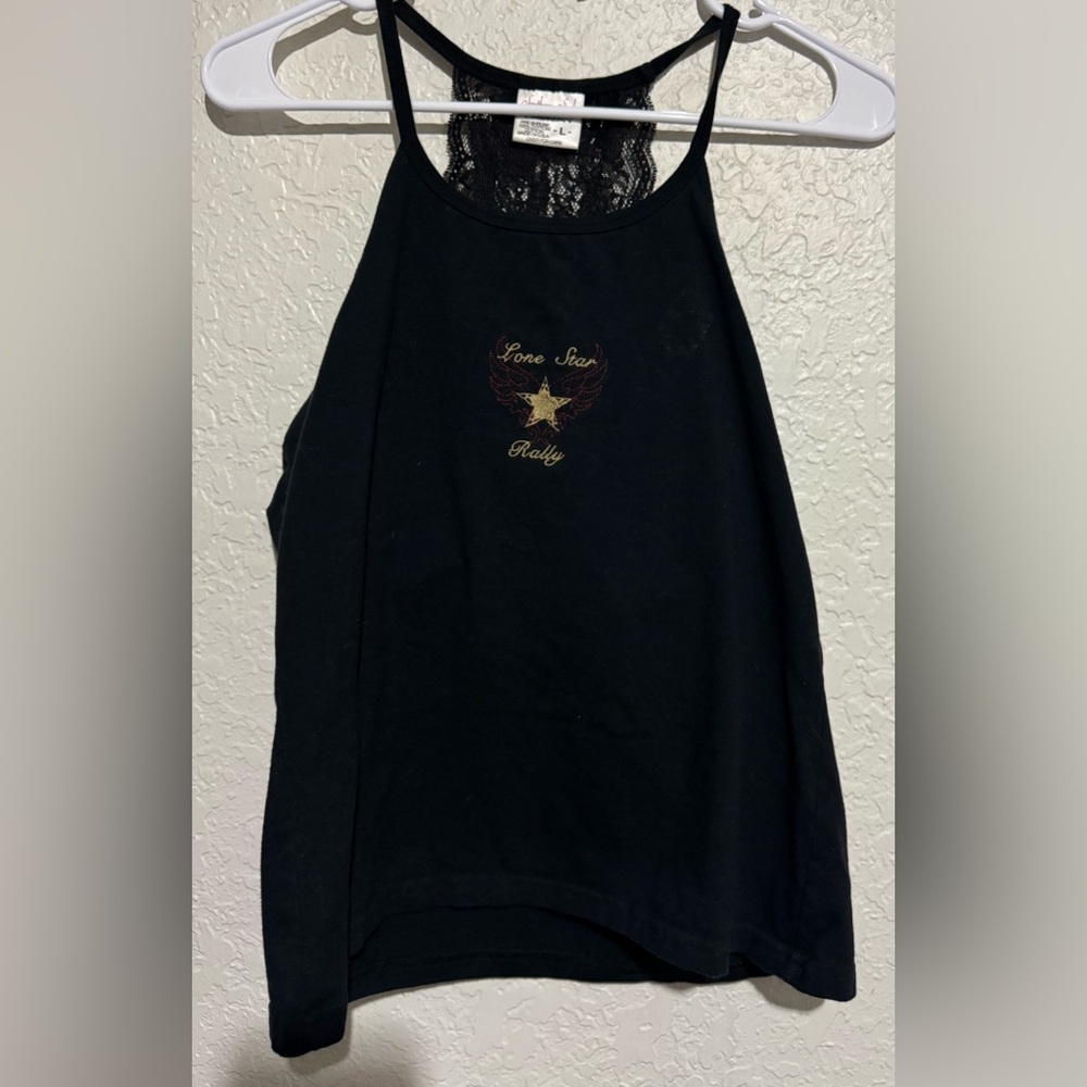 5/$20.00 bundle item. Women’s Black lace back Rally tank top